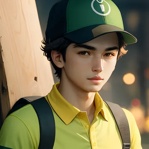 Worker character with green polo and yellow symbol