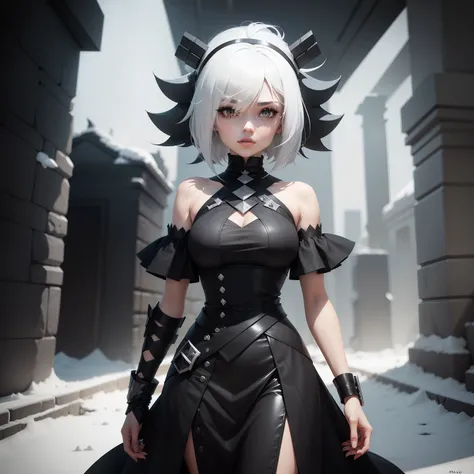 White-haired female headless roblox character with the black valkirye on her head