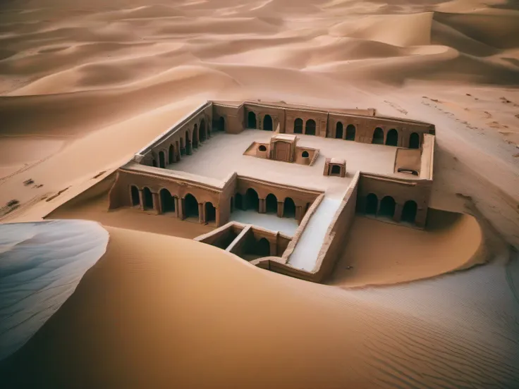 Ancient palaces in the desert are hidden between the dunes，It reveals an air of mystery，It is like a palace kingdom created by the desert。