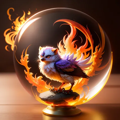 Cute adorable crystal ball phoenix cub with highly detailed intricate concept art trending artstation 8k