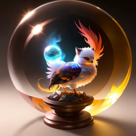 Cute adorable crystal ball phoenix cub with highly detailed intricate concept art trending artstation 8k