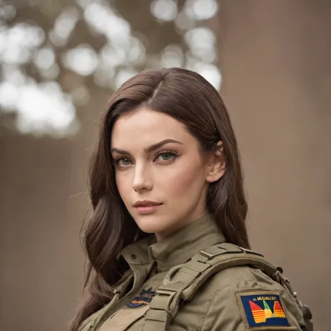 ((foto retrato)) Tacticool, uma mulher ((pornstar Lana Rhoades))), (colete: 1.2), militar, 4k, high-res, obra-prima, melhor qualidade, (headpe: 1.3), pele finamente detalhada, decote, rainbow hair, corpo inteiro