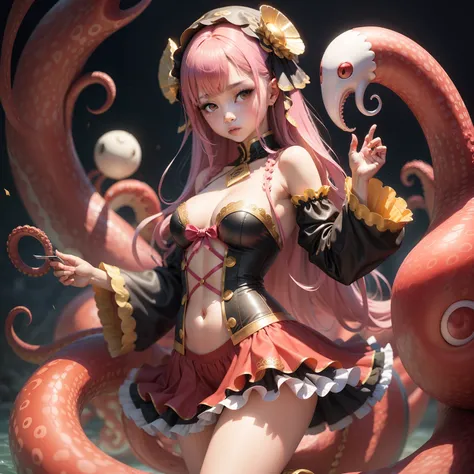 Octopus-covered female idol（Cute costumes）、Reluctant、full body Esbian