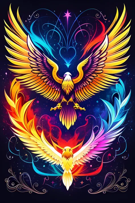 Impresionante arte vectorial, Creative design ,  estilo  Illustrator, Aquila , Arte de Eagle Line, Color design, Colorful - Electric Winged Eagle, escena de fondo nebulosa