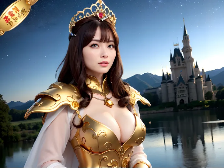 Professional , ​masterpiece、top-quality、photos realistic , depth of fields （Gemstone Silver Metal Body:1.９),(Matte yellow、Jewel Gold Weapon、（Gorgeous castle background）、（Jewel Metal Body:1.４),（Gorgeous Jewel Metal Weapons） , （Hold the heros detailed sword）...