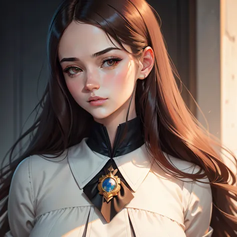 Close-up of a woman in a solid color shirt,, Guviz-style artwork, Digital anime illustration, Realistic portrait of royal sister, a beautiful anime portrait, in the art style of bowater, trending on artstration, beautiful drawing style, ilya kuvshinov with...