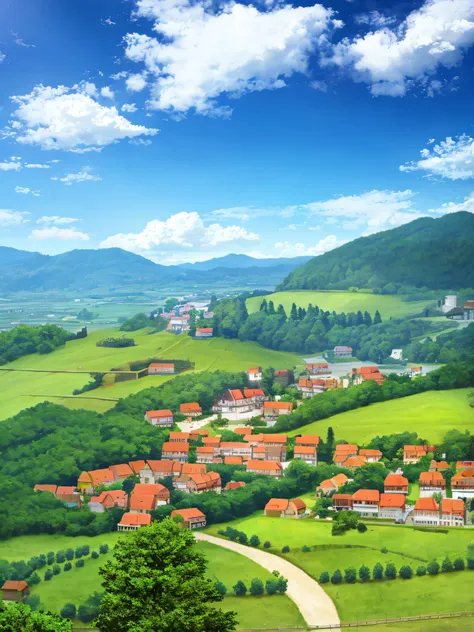 landscape, forest, village, well, sky, cloud