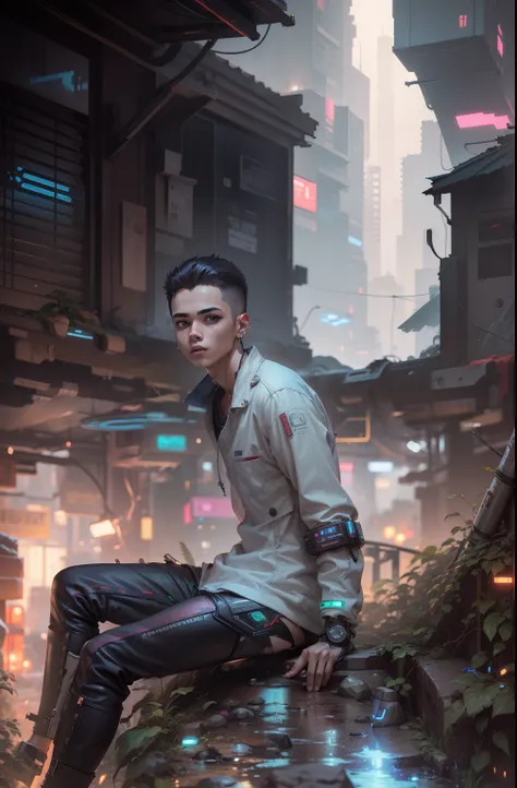 Cyberpunk boy, realistic,male mast,look chang background, ladka