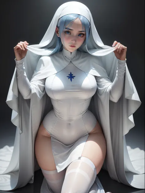 White Silk Nun，femele，adolable，delicated，DOA，Shy，blue  hair，Well-proportioned