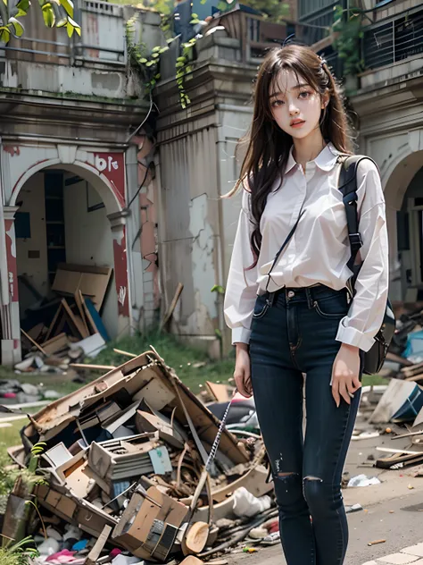 Highest image quality，best qualtiy，tmasterpiece，abandoned ruins，Garbage all over the ground，grimy，18-year-old Korean beautiful girl，NFSW，very beautiful long slim legs，(((Random nudity)))，exhibitionists，Random exposure of genitals