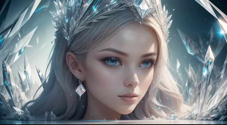 A mesmerizing depiction of a woman formed entirely from glistening diamond facets. This hyper-realistic illustration captures the ethereal beauty of her crystalline form, reflecting light in a myriad of colors. Her delicate features, sculpted from pure dia...