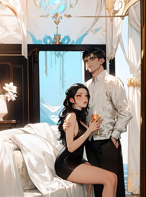 (masterpiece, best quality), lovely and elegant couple, duo, attractive and sexy,  masterpiece, artstation, dynamic, charming, magical, unreal engine, fantastically beautiful, illustration, dramatic lighting