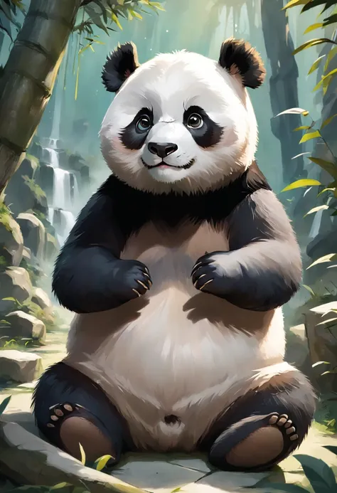 "Generate an ultra-high definition image capturing the irresistible charm of a panda striking an adorable panda pose. Utilize advanced aperture settings to achieve a shallow depth of field, ensuring the pandas features are sharply focused while allowing th...