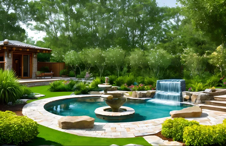 rustic，Villas，trpical garden，water feature