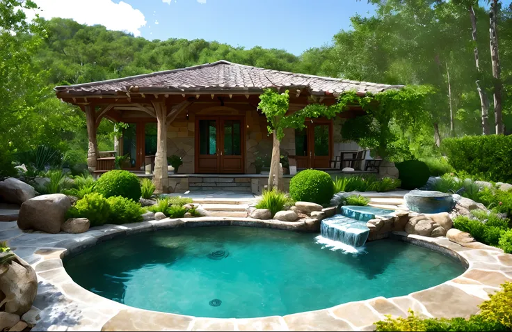 rustic，Villas，trpical garden，water feature