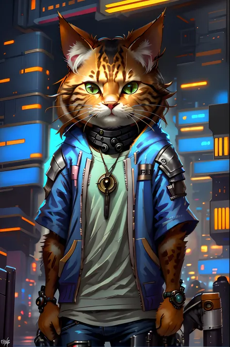 Muppet cat，adolable，Feed the cat，mischievous，Cyberpunk style，Disney background