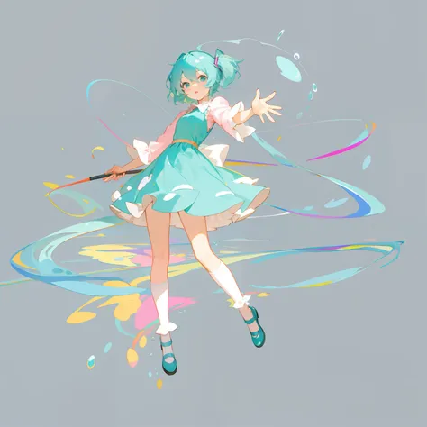 Anime girl in cyan-pink dress and water element, painttoolsai!! Blue, Hatsune Miku, Os amigos, loli in dress, touhou character, painttool sai, Anime moe art style, cute anime waifu in a nice dress, Anime girl with teal hair, Hatsune Miku short hair, she is...