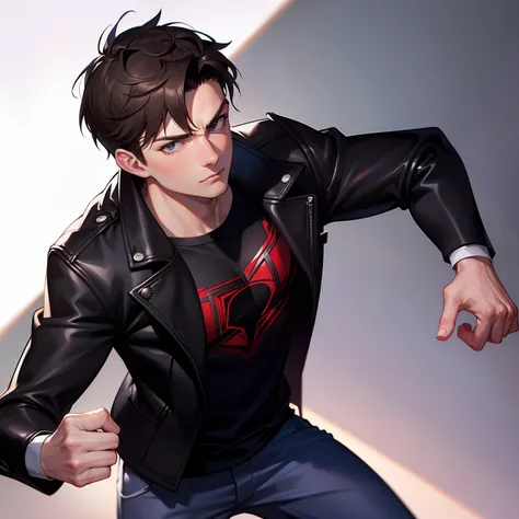 Badboy Peter Parker, usando una chaqueta negra ropa negra