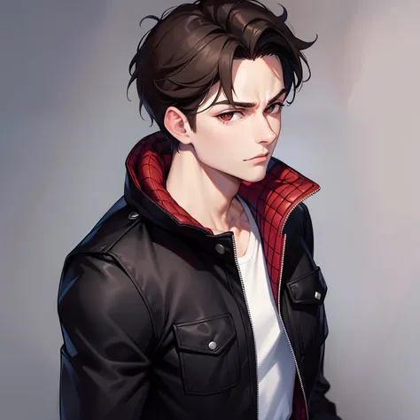 Badboy Peter Parker, usando una chaqueta negra ropa negra