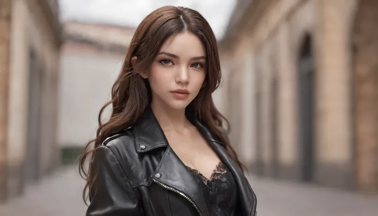 There was a Brazilian woman in a black leather coat, Seductive girl, hyper realisitc, perfect bodies, rendering, ultra-realistic image, realistic 3 d style, perfect girl, hyper realistic anime, brazilian girl