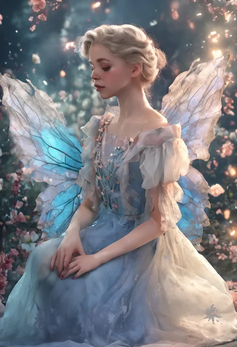 Draw as is，Blue Fairy，Large skirt，Broken flower border，Normal posture