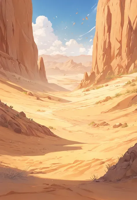 Yellow sand in the sky，The background is a vast desert, Desert oasis，digital landscape art, Detailed scenery —width 672, landscape artwork, environment design illustration, scenery art detailed, Desert oasis landscape, concept-art, 4k highly detailed digit...