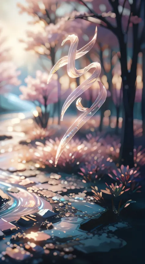 Masterpiece, Best quality, （Ivory white:1)，（In pink:0.25)，water flowing，Water quality sense ,Qixi Valentines Day，heavily stylized, 4K, unreal engine 5 render,