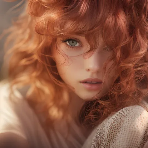 young, redhead, wavy hair, natural skin texture, sensual, 2k textures, dimensions 2560px x 1080px, intricate soft cinematic light, elegant, highly detailed, sharp focus, ((((cinematic visual)))), soft tones, insane details, intricate details, hyperdetailed...