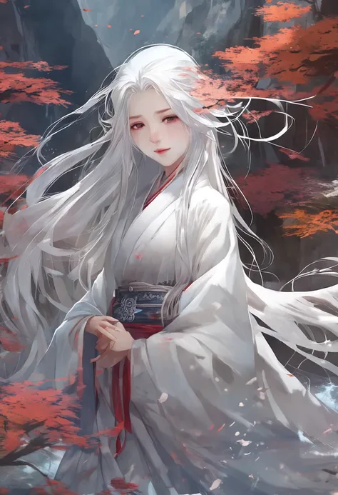 A pixiv competition winner, fantasy art, white-haired god, beautiful character painting, guvez style artwork, dazzling gaze of Yuki Onna, guweiz, long white hair, flowing hair and robes, cute big eyes, illustrations, fine lines, deep color