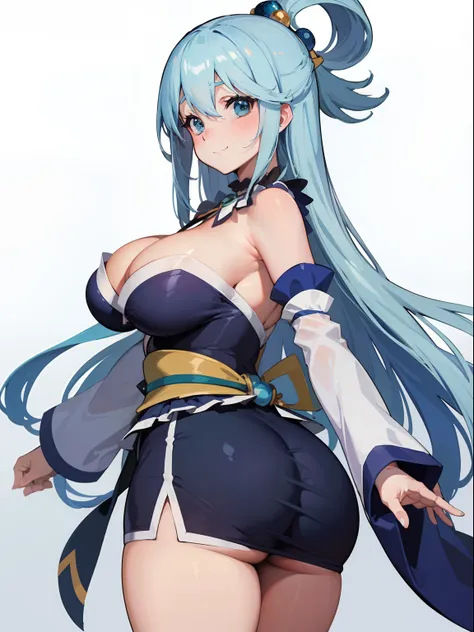 masterpiece, top quality, best quality, beautiful and aesthetic:1.2), extremely detailed, highest detailed,blue eyes, light blue hair | long hair, cleavage, black japanese clothes, black kimono,pink shawl, black wide sleeves, white sash, Aqua, konosuba, sh...