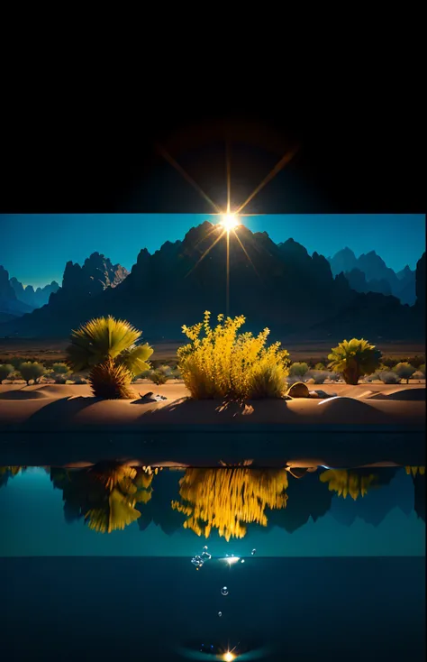 Style-Glass, an award winning photograph, Masterpiece, Highest quality, oasis in the desert，Wild animals drinking water in an oasis，nikon d850 film stock photograph 4 kodak portra 400 camera f1.6 lens rich colors hyper realistic lifelike texture dramatic l...