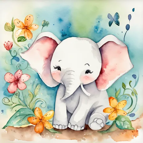 cute elephant, sleeping, animals, cute, kawaii, chibi, simple background