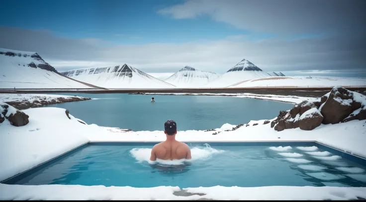 Date: 1982
Location: Reykjavik, Iceland
Description: At a modernist Icelandic pool, a swimmer in retro swimwear takes a refreshing dip in the geothermal water amidst the dramatic backdrop of snow-capped mountains.