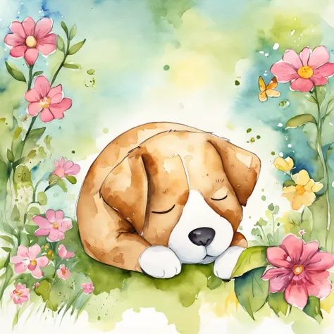 sleeping dog, animals, cute, kawaii, chibi, simple background