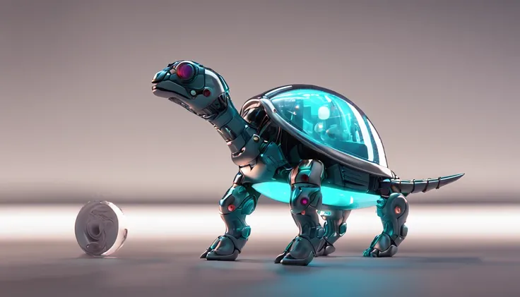 (Blind box toy style:1.2), (anthropomorphic turtle:1.5), (Full body shot) , 1 Transparent cute horse, Transparent mech, Exquisite helmet:1.2, Luminous goggles:1.2, Cyberpunk, dreamy glow, luminous neon lights, Clean, White background, ( Global illumination...