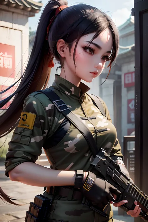 full body like，chinese woman holding a rifle in military uniform, guviz-style artwork, wojtek fus, mechanized soldier girl, sold...