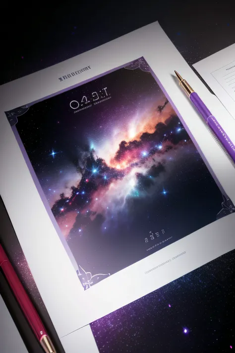 Galaxy light background，The white stationery is surrounded by red, blue and purple flames，On white stationery is the text ∞ZOK∞，Features a close-up of the Taurus constellation, Cancer constellation, and the constellation Leo