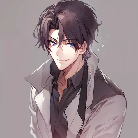 anime handsome guy, anime portrait of a handsome man, in her 20s, a dark-haired, a simply dressed, simple background, the backgr...