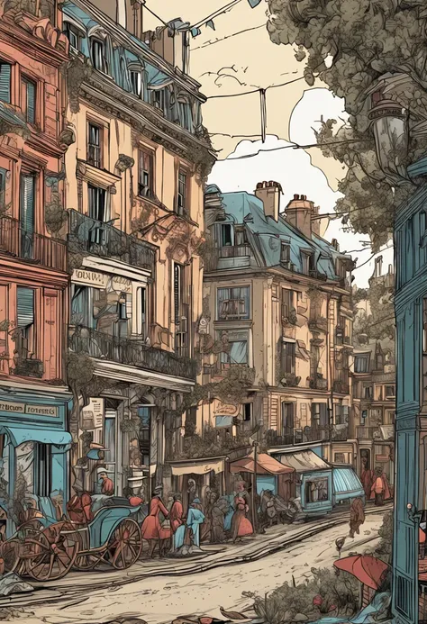 Detailed comic style of Victorian France