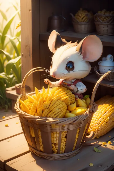 a greedy mouse saw a basket full of corn