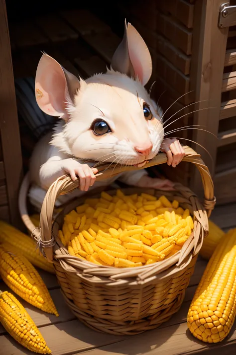 The greedy rat saw a basket full of corn