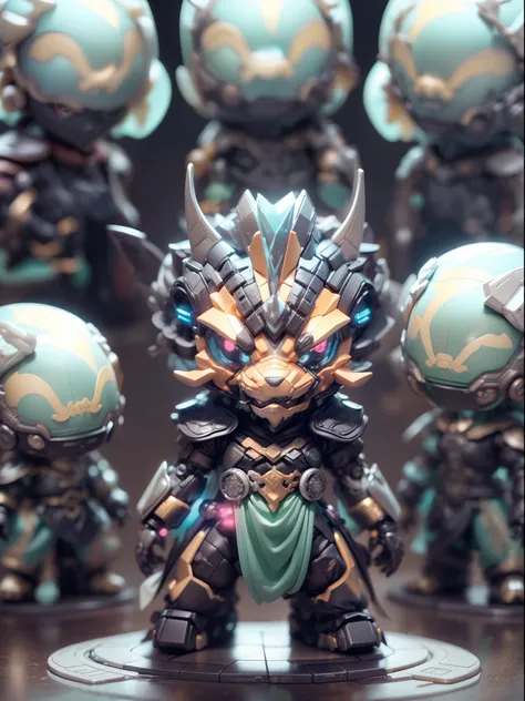 (Blind box toy style:1.3),((Full body shot)),(anthropomorphism),(1 strong Chinese dragon  warrior),transparent plastic mecha,dreamy glow, cyberpunk style，Clean black background,white style，(circular base）( Global illumination, Ray tracing, hdr, unreal rend...