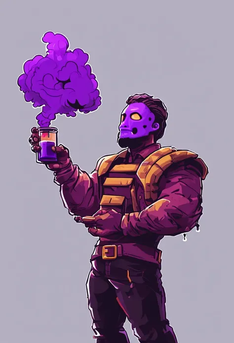 pixelart alquimista tons_purple man holding potion smoke_roxa escuro bonito moderno icone