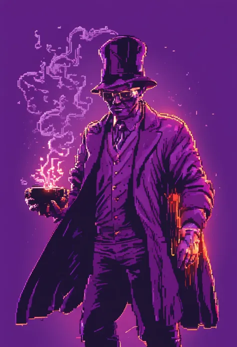 pixelart alquimista tons_purple man holding potion smoke_roxa escuro bonito moderno icone