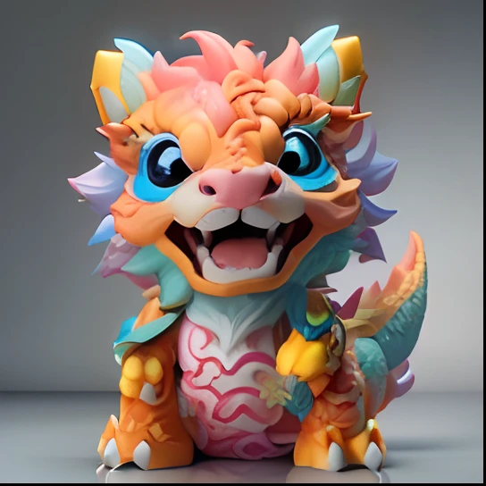 Chinese anime - style dragon with yellow mane and pink dragon horns, Cute detailed digital art, lovely digital painting, cute 3 d render, adorable digital art, 3 d render stylized, hyper-detailed fantasy character, 8K high quality detailed art, cute detail...