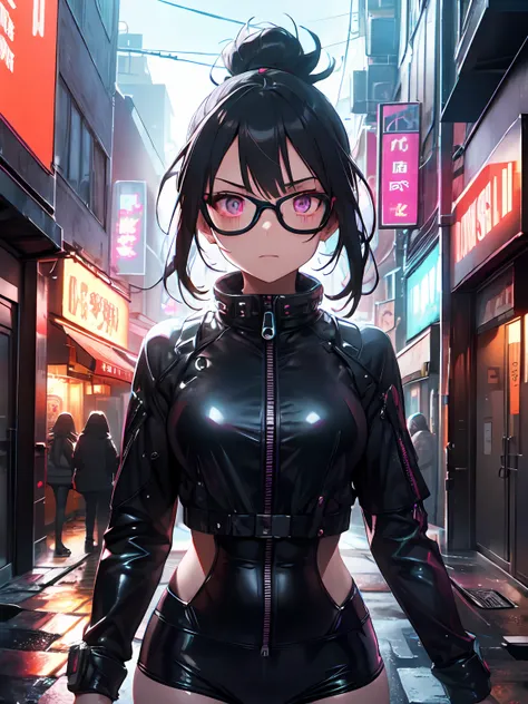 1girl ,masterpiece, best quality, ultra-detailed, illustration, cyberpunk rebel hacker
Style: futuristic urban
Quality: sharp and dynamic, portraying the characters tech-savvy persona
Lighting: neon city lights reflecting off her cybernetic enhancements
Sh...