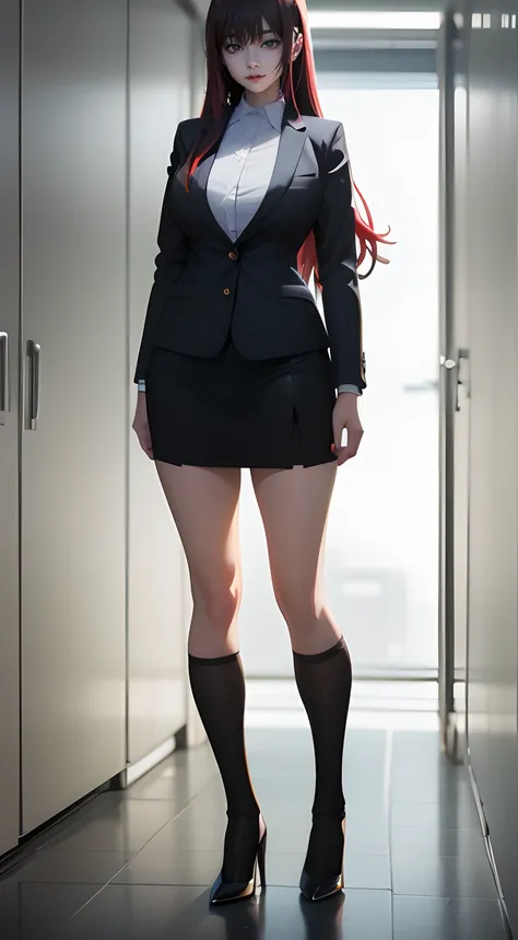 there is a woman in a skirt suit and high heels posing, photorealistic anime girl render, hyperrealistic schoolgirl, realistic schoolgirl, a hyperrealistic schoolgirl, office clothes, photorealistic perfect body, semi - realistic render, wearing a strict b...