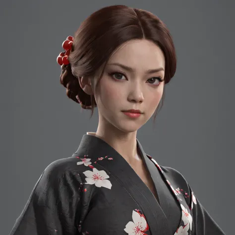 ((("Realistic black widow in yukata")))
subject: Beautiful realistic artwork，Catch Black Widow wearing a stunning yukata.
Tipo de imagen: realistic artwork.
art-style: Realism, elegant.
Artistic inspiration: The strength of Black Widow and the elegance of ...