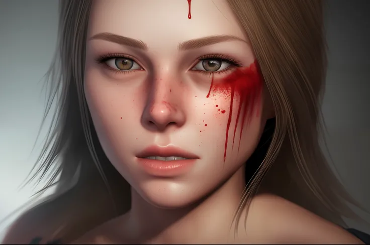 hyper-realistic Emily character, bleeding from her face, realistic textures, detailed face, by Meagan Spooner