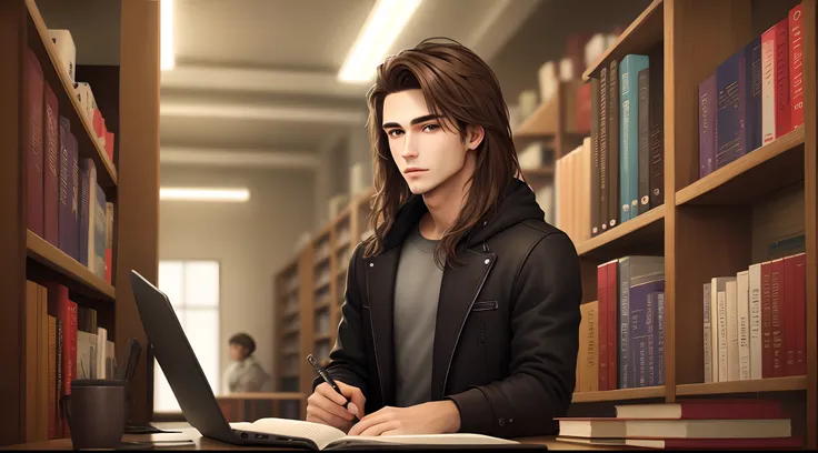 Medium build，Brunette hair and brown eyes，There is a clear bookish atmosphere，male people